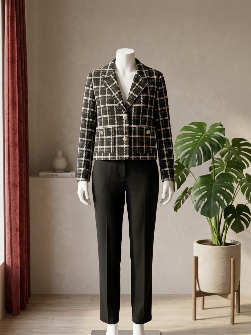 KEREN hart Black & White Plaid Cropped Sport Blazer